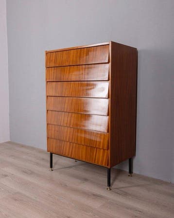 Ladekast - Hout, Metaal - Teakhouten dressoir met zeven