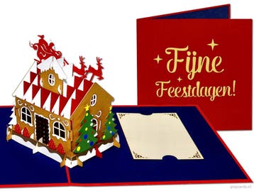 Kerstkaart met pop-up huisje, kerstman en rendieren, Verzenden, Nieuw