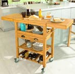 Bamboe Keukenwagen met Lade, Flessenrek en Uitschuifblad, Verzenden, Nieuw