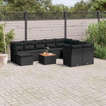 vidaXL 11-delige Loungeset met kussens poly rattan zwart, Verzenden, Nieuw, Loungeset