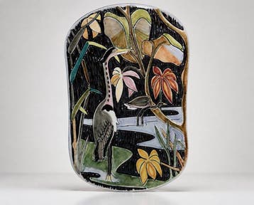 Laholm Keramik - Wandbord - rode klei met sgraffito-techniek