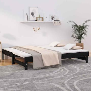 vidaXL Slaapbank uitschuifbaar 2x(80x200) cm massief, Eenpersoons, Verzenden, Zwart, Nieuw