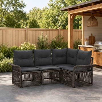vidaXL Tuinbankenset 4 st Grijs poly rattan, Tuin en Terras, Tuinsets en Loungesets, Verzenden, Nieuw, 4 zitplaatsen