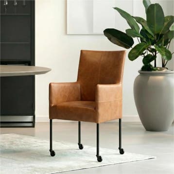 Leren eetkamerstoel Spark - Vintage Cognac (cognac) - Poten, Bruin, Nieuw, Ophalen of Verzenden, Industrieel, Modern