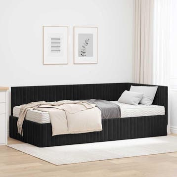 vidaXL Hoekbedframe met Matras met hoofdeinde 2 st Zwart, Huis en Inrichting, Verzenden, Nieuw, Zwart, Stof