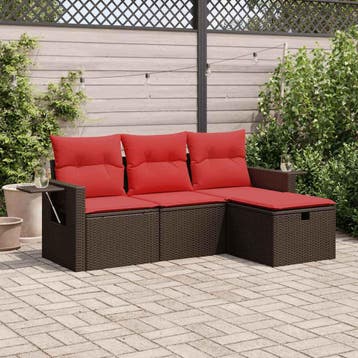 vidaXL 4-delige Loungeset met kussens poly rattan bruin, Tuin en Terras, Verzenden, Nieuw, Loungeset