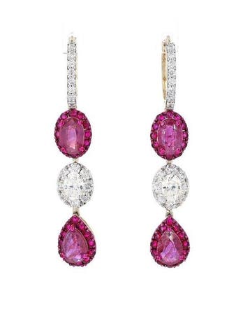 Hangoorbellen - 14 karaat Geel goud - 4.20ct. tw. Robijn -