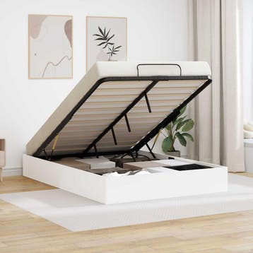 vidaXL Ottoman Bedframe Wit 135 x 190 cm Geconstrueerd hout, Verzenden, Wit, Nieuw, Twijfelaar