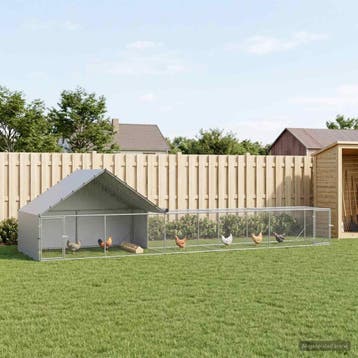 vidaXL Kippenhok met Dak en Tuin 2 st zilver 8 x 2 x 1,9 m, Verzenden, Nieuw
