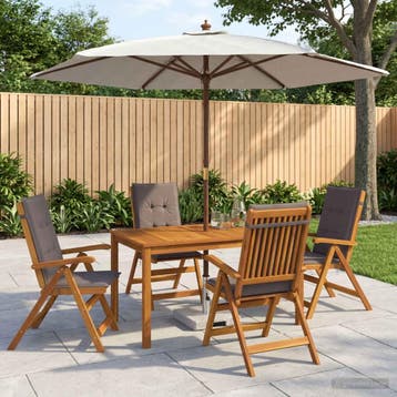 vidaXL Buiten Eetset met Parasol 6 st Antraciet Massief, Verzenden, Nieuw, 6 zitplaatsen