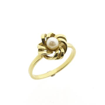 Vintage gouden ring met parel, Gebruikt, 19 tot 20, Ophalen of Verzenden, Met edelsteen