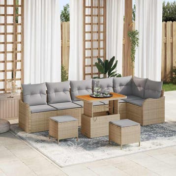 vidaXL Tuinbankenset 9 st Beige poly rattan, Verzenden, Nieuw, Rotan, Meer dan 8 zitplaatsen