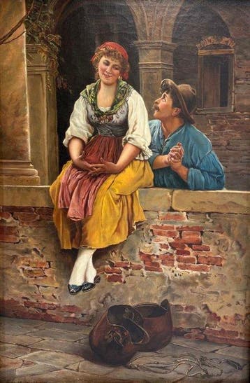 Eugene De Blaas (1843-1931) - La promessa, 1899, Antiek en Kunst