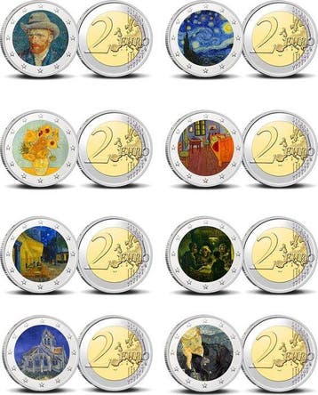 Europa. 2 Euro Various Years Vincent Van Gogh serie 1 (8, Postzegels en Munten