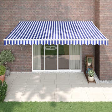 vidaXL Luifel automatisch uitschuifbaar 4x3 m blauw en wit, Verzenden, Nieuw
