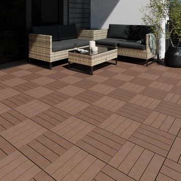 Set tuintegels Tegulas, WPC in houtlook - bruin, Set van 22, Tuin en Terras, Verzenden, Nieuw