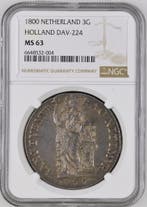 Bat.Republiek Holland 3 gulden 1800 MS63 NGC (pop 3/1), Postzegels en Munten, Munten | Nederland, Verzenden, Losse munt, Zilver