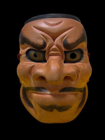 Noh masker - Hout, Japanse met de hand gesneden houten