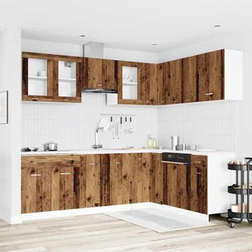 vidaXL 11-delige Keukenkastenset Lyon bewerkt hout oud, Huis en Inrichting, Keuken | Keukenelementen, Verzenden, Nieuw, Bruin