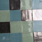 Platinum Metallic groen en blauw mix handvorm tegels 13x13, Doe-het-zelf en Verbouw, Verzenden, Nieuw