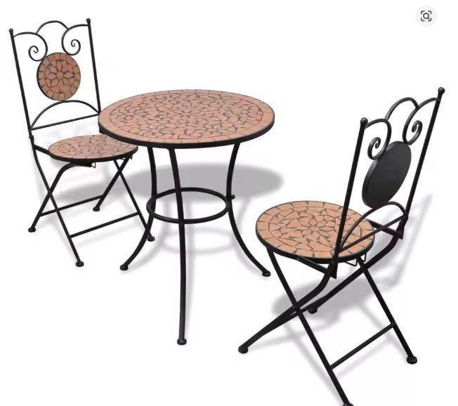 Keramische 3-delige Bistroset – Terracotta en Ijzerframe, Tuin en Terras, Tuinsets en Loungesets, Nieuw, Verzenden