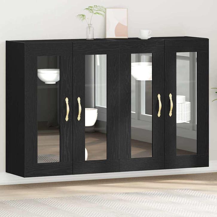 vidaXL Wandkasten 2 pcs Zwart Eiken 69,5 x 34 x 90 cm, Huis en Inrichting, Kasten | Buffetkasten, Nieuw, Minder dan 50 cm, Overige houtsoorten