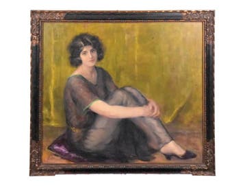 Zittende dame - Jo Tyck-Geens (XX), Ophalen, Bijzondere lijst, Doek, Portret of Personen