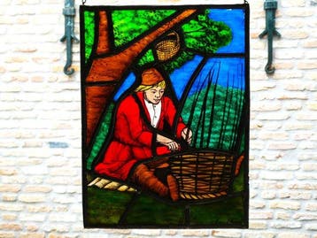 Glas-in-loodraam - Handvervaardigd - Gesigneerd - 1950-1960