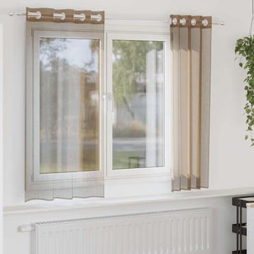 vidaXL Gordijnen voile met doorvoertules 2 st lichtbruin, Verzenden, Nieuw, Bruin