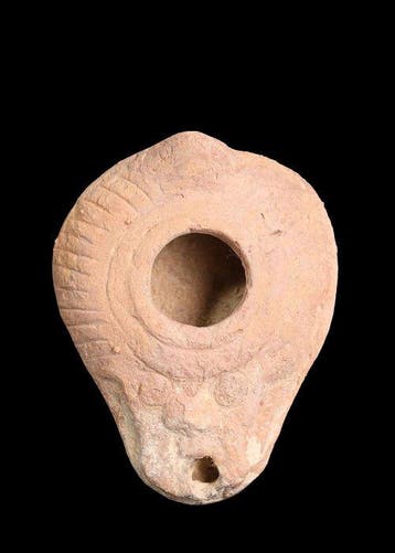 Byzantijns Terracotta Olielamp met geometrisch ontwerp