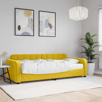 vidaXL Slaapbank met matras 90x200 cm fluweel geel, 90 cm, Eenpersoons, Verzenden, Nieuw