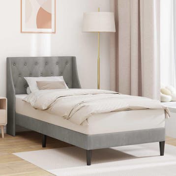 vidaXL Bedframe met hoofdeinde Lichtgrijs 100 x 200 cm, Eenpersoons, Verzenden, Nieuw, Stof