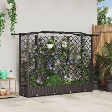vidaXL Verhoogd Bed met Trellis en Dak Bruin 203,5 x 40 x, Verzenden, Nieuw, Minder dan 60 cm, 60 cm of meer