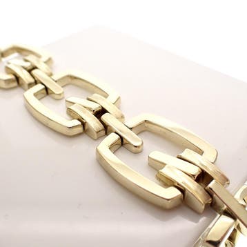Gouden brede schakelarmband; 20 cm, Ophalen of Verzenden, Gebruikt, Goud, Goud
