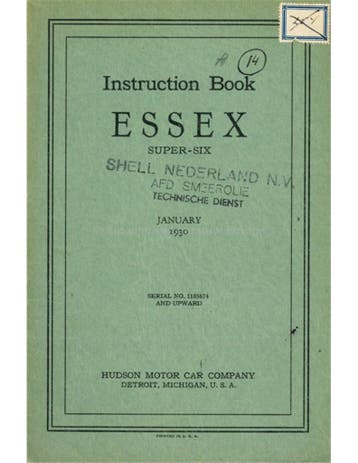1930 ESSEX SUPER SIX INSTRUCTIEBOEKJE ENGELS