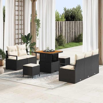 vidaXL Tuinbankenset 8 st Zwart poly rattan, Verzenden, Nieuw, 8 zitplaatsen