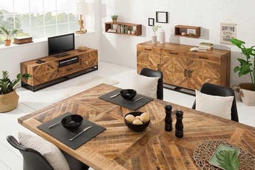 Massieve eettafel INFINITY HOME 160cm naturel zwart, Ophalen of Verzenden, Nieuw