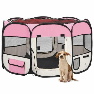 vidaXL Hondenren inklapbaar met draagtas 110x110x58 cm roze, Dieren en Toebehoren, Verzenden, Nieuw