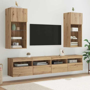 vidaXL Wandgemonteerde TV-kasten 2 st Artisan Eiken Bewerkt, Minder dan 50 cm, Verzenden, Nieuw, Minder dan 100 cm