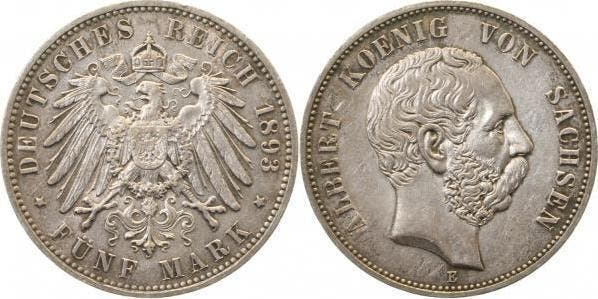 Duitsland 5 Mark Albert Sachsen 1893 Eschoene Patina vorz..., Postzegels en Munten, Munten | Europa | Niet-Euromunten, Verzenden