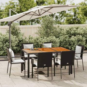 vidaXL 7-delige Tuinset met kussens poly rattan zwart, Verzenden, Nieuw, 6 zitplaatsen, Tuinset