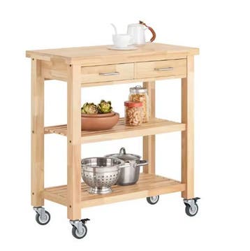 Keukentrolley van Rubberhout – Met Lades en Wielen, 80×40×90, Verzenden, Nieuw