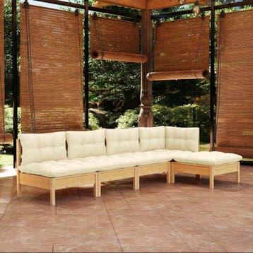 vidaXL 5-delige Loungeset met crèmekleurige kussens, Verzenden, Nieuw, 5 zitplaatsen, Loungeset
