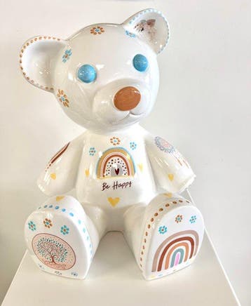 Ricarbonio - sculptuur, Ours Pop Bohème - Be Happy - 35 cm -