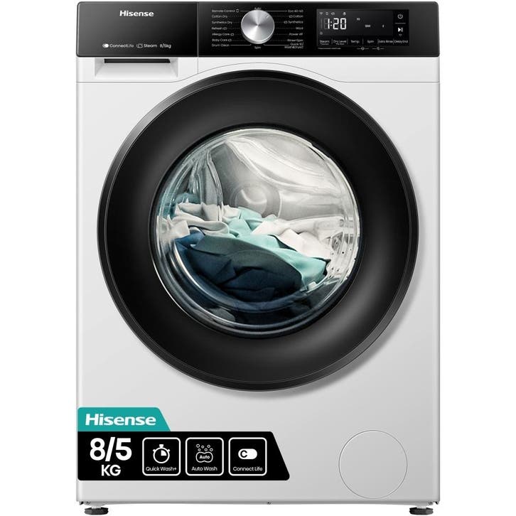 Hisense WD3S8043BW3 - Was-droogcombinatie - 8 kg wassen - 5, Witgoed en Apparatuur, Was-droogcombinaties, Nieuw, 85 tot 90 cm