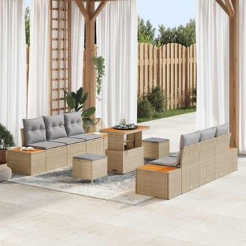 vidaXL Tuinbankenset met kussen 9 pcs Beige en Licht Grijs, Tuin en Terras, Verzenden, Nieuw, Rotan, Meer dan 8 zitplaatsen
