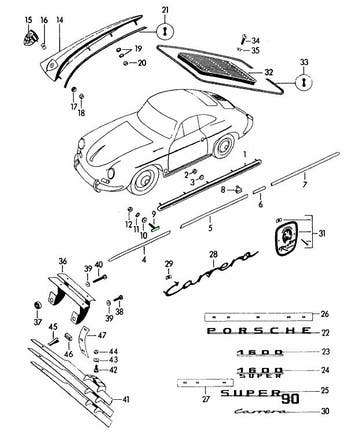 T-bout voor zijlijst. Porsche 356 B / 356 C, Verzenden, Nieuw