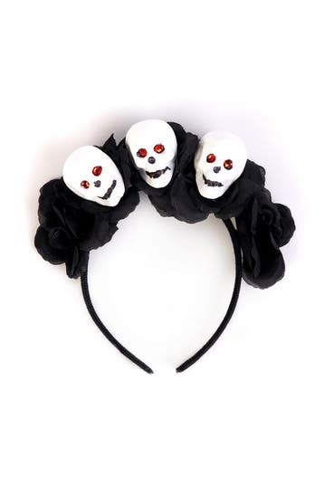 KIMU® Haarband Skull Zwarte Rozen Skelet Bloemen Diadeem Doo, Ophalen of Verzenden, Nieuw, Halloween, Accessoires