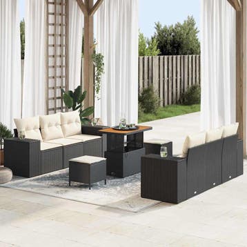 vidaXL Tuin Sofa Set 9 st Zwart Poly riet, Verzenden, Nieuw, Rotan, Meer dan 8 zitplaatsen