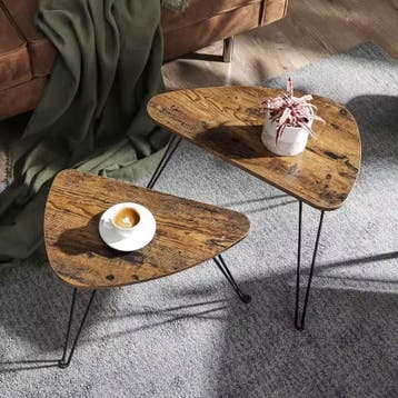 Bijzettafel Set van 2 – Industrieel Design – Vintage Bruin, Huis en Inrichting, Tafels | Bijzettafels, 45 tot 60 cm, Verzenden
